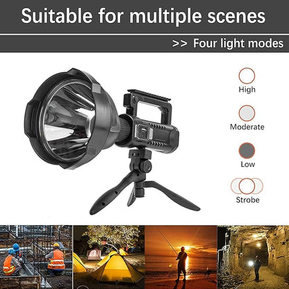 Rechargeable Spotlight Outdoor, 990000 Lumens Super Bright Led Spot lights Flashlight with 4 Modes & Foldable Tripod, 8000 ɱAh Large Handheld Searchlight Long Lasting for Camping Hunting Boating