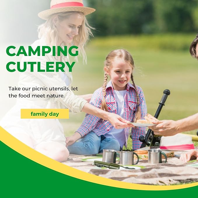 7-in-1 Camping Utensils - Portable Stainless Steel Camping Fork Spoon Knife Set for Camping, Hiking, Picnics Outdoor Enthusiasts, and Travel - Essential Survival Utensil Tool Kit
