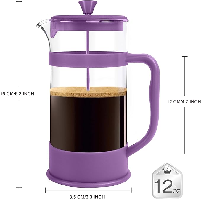 Utopia Kitchen 12 Ounce 0.35 Liter French Press Coffee Maker, Tea Maker, Travel Coffee Presses, Heat Resistant Thickened Borosilicate Coffee Pot for Camping Travel Gifts, Plum Pack of 1