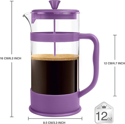 Utopia Kitchen 12 Ounce 0.35 Liter French Press Coffee Maker, Tea Maker, Travel Coffee Presses, Heat Resistant Thickened Borosilicate Coffee Pot for Camping Travel Gifts, Plum Pack of 1