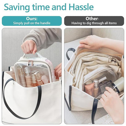 PACKISM TSA Approved Toiletry Bag - Ruched Textured Clear Makeup Bag, Iridescent White, with 180° Large Opening and Supporting Frame, Perfect for Travel Essentials, Thick No Smell