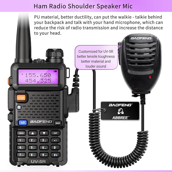 Baofeng UV-5R Ham Radio Handheld Rechargeable Two Way Radios Long Range Portable Radio with Speaker Microphone Programming Cable,2pack