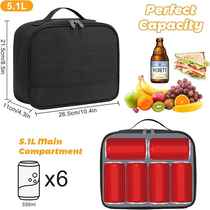 Lunch Box for Men - Reusable Lunch Bag Men Adult Women- Insulated LunchBox for Office Hiking Camping (Black)