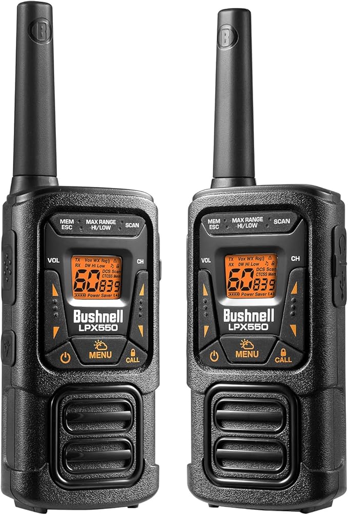 New Bushnell LPX550 Walkie Talkie Radio - Reliable Quality, Rugged Design, 2W Power for 36 Miles of Range, Two Way Radios Equipped for Wherever Life Takes You (2 Pack)