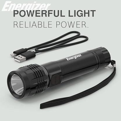 Energizer Rechargeable LED Flashlight X1000, Hybrid Power Capability, Ultra Bright 1000 Lumens, IPX4 Water Resistant, Rugged Aluminum Tactical LED Flash Light (USB Charging Cable Included)