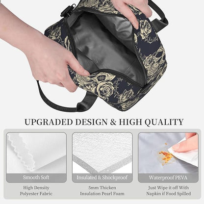 bassyil Skull Insulated Lunch Bag Reusable Lunch Box With Adjustable Shoulder Strap Cooler Tote Bag For Men Women