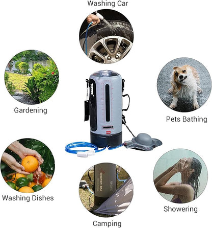 YETO 12L/3.17 Gallons Portable Camping Shower Portable Shower for Camping Camp Shower Solar Shower Outside Shower with Pressure Foot Pump and Handy Nozzle Camping Showers Camping Shower Bag, GREY-12L