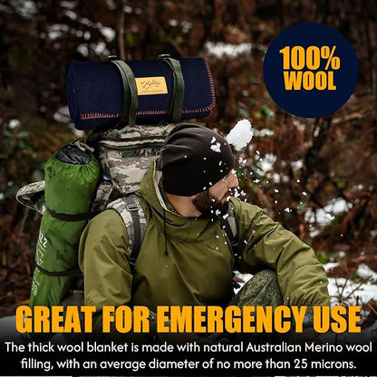 100% Wool Blanket, 62" x 86", Warm, Thick, Washable, Military Wool Blanket, Great for Camping, Outdoors, Sporting Events, Survival Kits