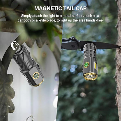 Mini LED Flashlight with Magnetic Base and Side Clip, 6 Modes, high Lumen, USB Rechargeable, IPX6 Waterproof, Best Small Flashlight for Camping, Repair and Emergencies