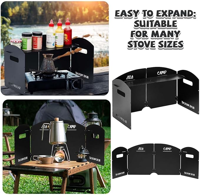 Steel Camp Stove Windscreen Camping Stove Windscreen Outdoor Folding Gas Stove Windshield Portable 4 Plates Wind Blocker with a Storage Bag for Camping, Hiking, Picnic, Backpacking, Cooking
