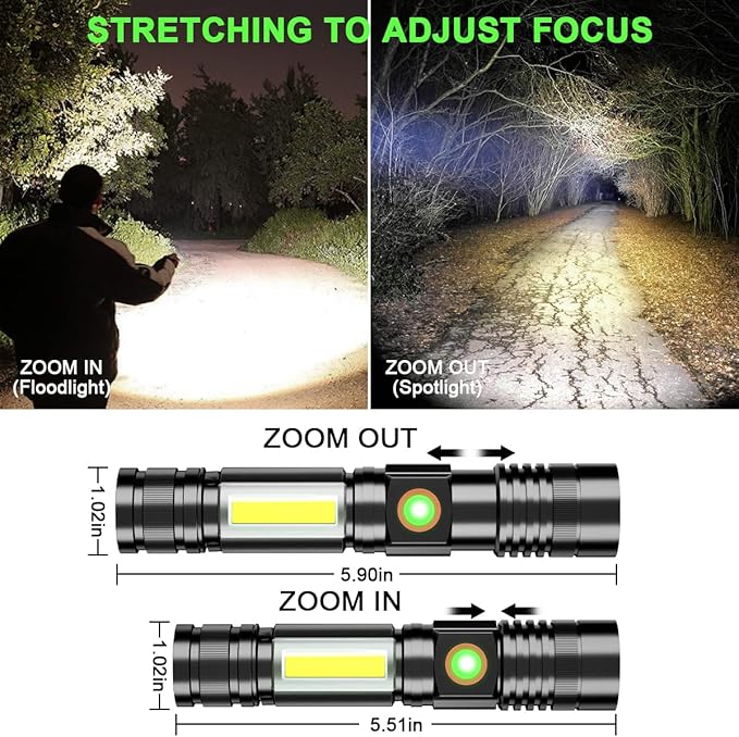 Rechargeable Tactical Flashlight, Magnetic LED Flashlight with COB Work Light, Super Bright 2000 Lumens Flash Light 4 Modes Waterproof Zoomable Flashlight for Camping Emergency