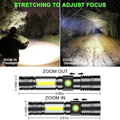 Rechargeable Tactical Flashlight, Magnetic LED Flashlight with COB Work Light, Super Bright 2000 Lumens Flash Light 4 Modes Waterproof Zoomable Flashlight for Camping Emergency