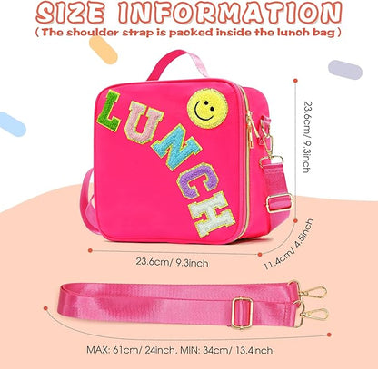 Insulated Lunch Bag Women Lunch Box Kids for Teen Girls Boys, Cute Preppy Lunch Boxes With Adjustable Shoulder Strap, Waterproof Nylon Lunchbox Lunch Bags for School Work Picnic (Rose Red)