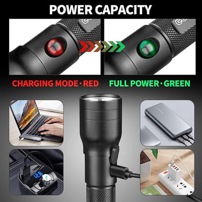 High Power LED Flashlight USB C Rechargeable, 600 Lumen Tactical Flashlight IP65 Waterproof Handheld Flashlight for Emergency,Police Law Enforcement,Hunting,Camping,Hiking