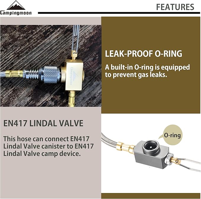 CAMPINGMOON 27.6-inch Multi-Function Gas Hose for EN417 Lindal Valve Screw-on Type Canister and Device Z21-70