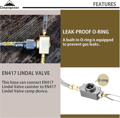 CAMPINGMOON 27.6-inch Multi-Function Gas Hose for EN417 Lindal Valve Screw-on Type Canister and Device Z21-70