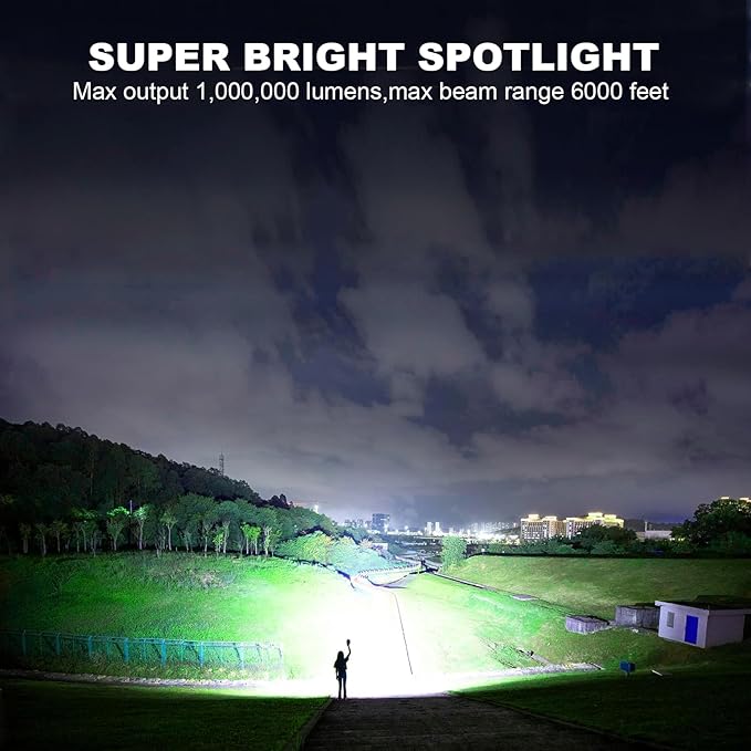 Rechargeable Spotlight Flashlight, 1,000,000 Lumens Super Bright Spotlight Outdoor with Cob Light & USB Output, Lightweight Handheld Led Spot Light for Hunting Boating Camping