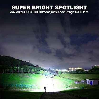Rechargeable Spotlight Flashlight, 1,000,000 Lumens Super Bright Spotlight Outdoor with Cob Light & USB Output, Lightweight Handheld Led Spot Light for Hunting Boating Camping
