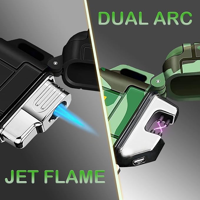 2 Pack Waterproof Lighter Outdoor Windproof Torch Lighter Dual Arc Lighter Butane Electric Lighter USB Rechargeable Lighter Flameless Plasma Lighter