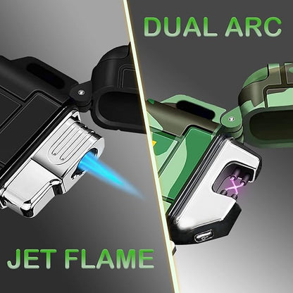 2 Pack Waterproof Lighter Outdoor Windproof Torch Lighter Dual Arc Lighter Butane Electric Lighter USB Rechargeable Lighter Flameless Plasma Lighter