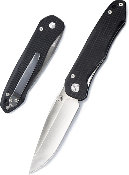 FD03 Folding Pocket Knife, 9Cr13MoV Stainless Steel Blade G10 Handle EDC Pocket Knife for Men and Women, Camping Hunting Hiking Fishing Knives Tools (White)