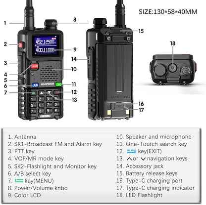 BaoFeng Radio 10W Ham Radio Long Range AR-5RM Handheld Two Way Radio NOAA Weather Receiver Rechargeable UV-5R Walkie Talkies, Copy Frequency 999CH with Type C Charging 2500mAh Battery (2 Pack)