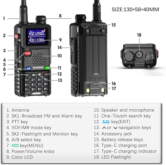 BAOFENG Radio 5RM 10W Ham Radio Long Range (Upgrade of UV-5R) AR-5RM Two Way Radio NOAA Weather Receiver Rechargeable Walkie Talkies UV5R Copy Frequency 999CH With USB Charging 18.89" Tactical Antenna