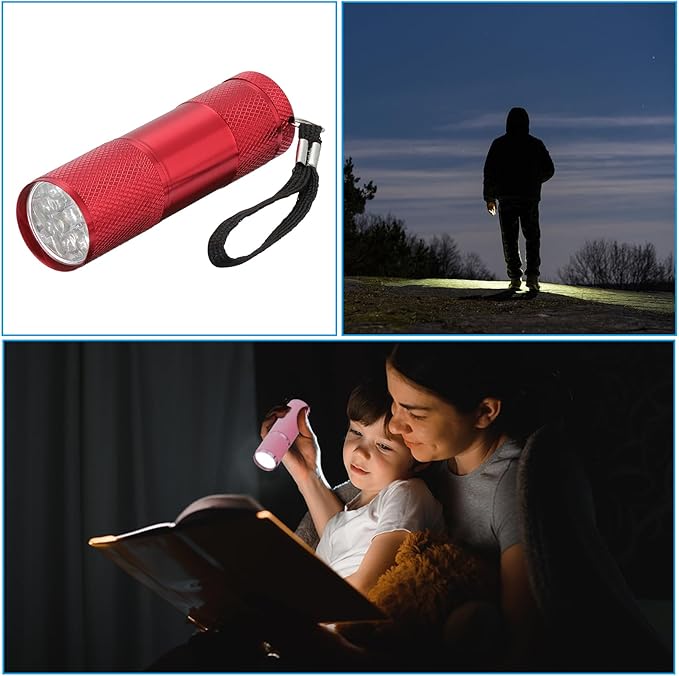 PATIKIL 9 LED Mini Flashlights, Aluminum Pocket Flashlight Torch with Lanyard for Camping, Hiking, Outdoor Emergencies, Red