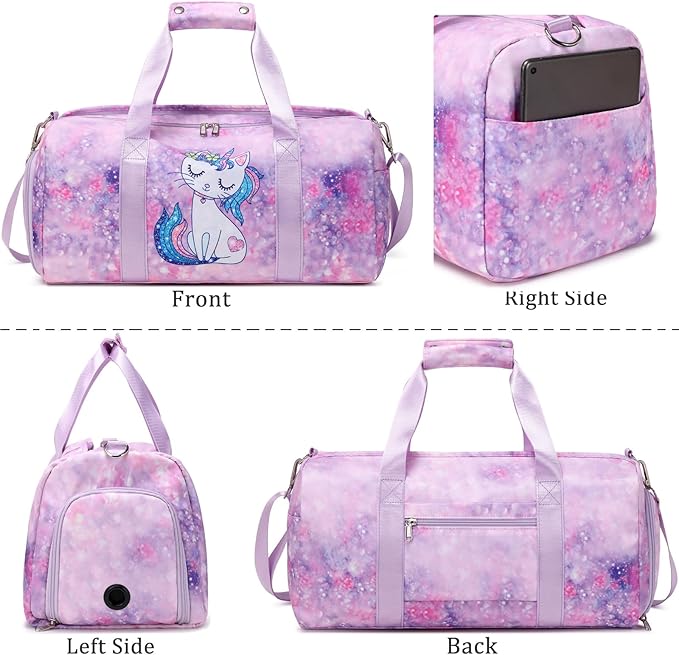 JIANYA Kids Sports Bag Dance Bag for Girls, Carry On Kids Duffle Bag with Shoe Compartment & Wet Pocket