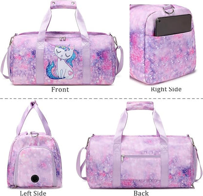 JIANYA Kids Sports Bag Dance Bag for Girls, Carry On Kids Duffle Bag with Shoe Compartment & Wet Pocket