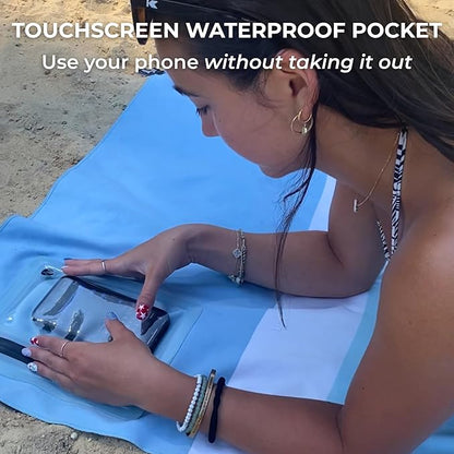 Go Anywhere Towel with Waterproof Phone Pouch - Quick Dry, Sand Free, Compact Beach Towel for Pool, Boat, Travel, Camping, Hiking & Outdoor Adventures (Mint)