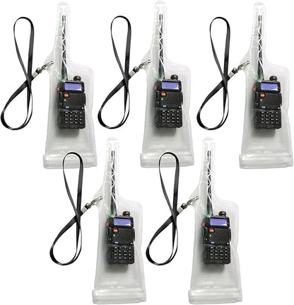 Lsgoodcare 5Pcs Portable Two Way Radio Waterproof Rainproof Bag Case Pouch White Compatible with Motorola Kenwood Midland UV 82 BF 888S UV-5R Walkie Talkie Radio