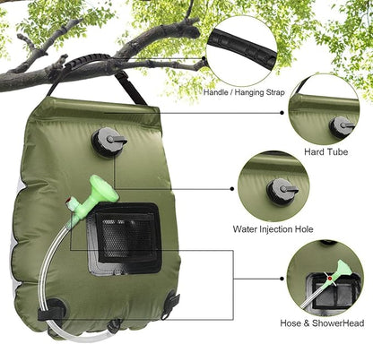 LYOUMEIT Solar Shower Bag 5 Gallon, Portable Shower for Camping, Camping Shower Bag, Solar Heating Shower Bag with Removable Hose and On-Off Switchable Shower Head