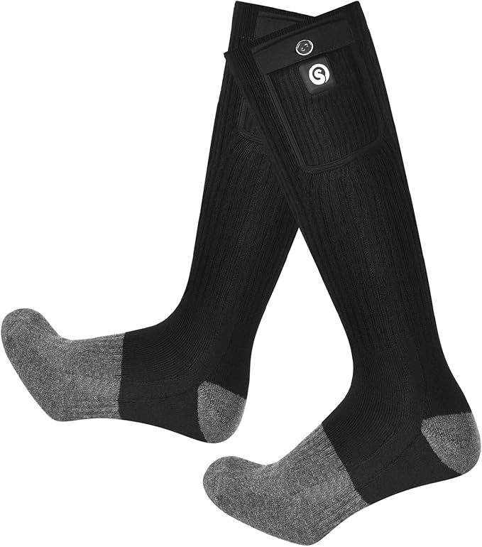 SNOW DEER Heated Socks,Upgraded 7.4V Rechargeable Battery Electric Socks for Men Women,Winter Cold Weather Warm Socks for Huting Fishing Camping Hiking Skiing Foot Warmer
