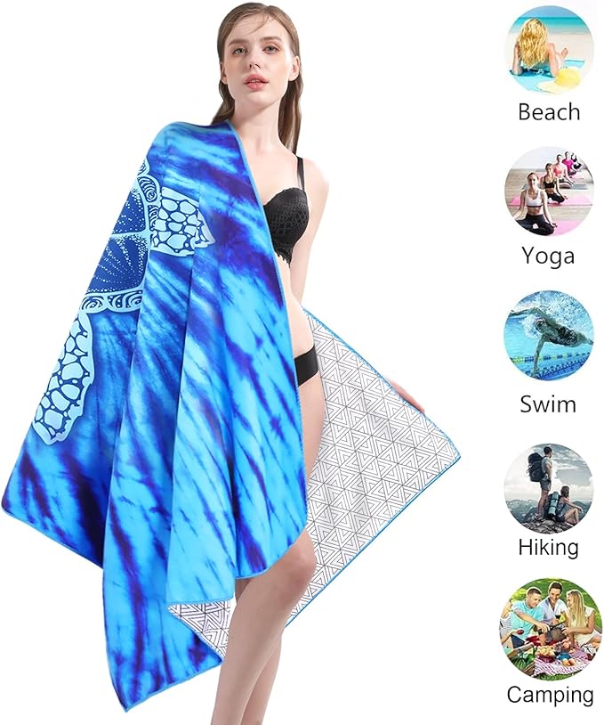 Microfiber Lightweight Thin Beach Towel Sandproof Compact Clearance Towels Quick Dry Sand Free Pool Swim Fast Drying Sandless Blanket Travel Essentials Accessories Vacation Women Men Adult Gift Turtle