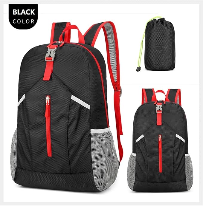 25L Hiking-Backpack Foldable-Sports Daypack-Camping Collapsible Bag Water Resistant Lightweight Travel Men Women (Black)