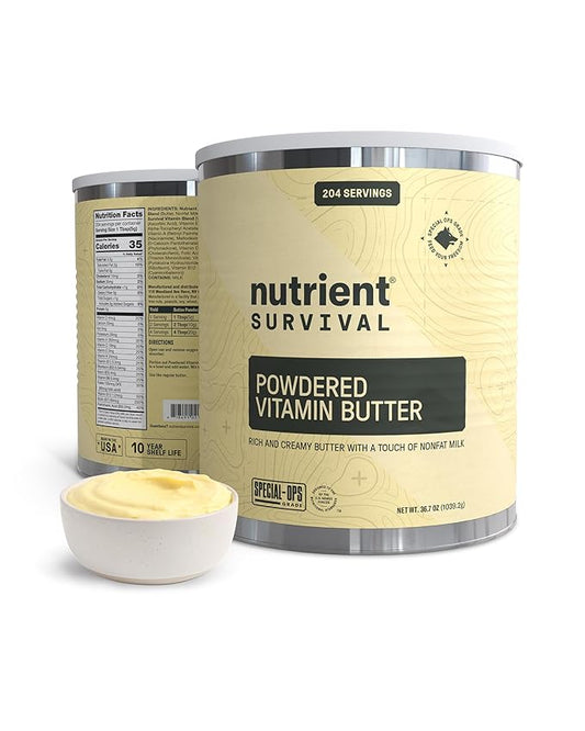 Nutrient Survival Vitamin Butter Powder, Freeze Dried Prepper Supplies & Emergency Food Supply, 16 Essential Nutrients, Soy & Gluten Free, Shelf Stable Up to 10 Years, One Can, 204 Servings