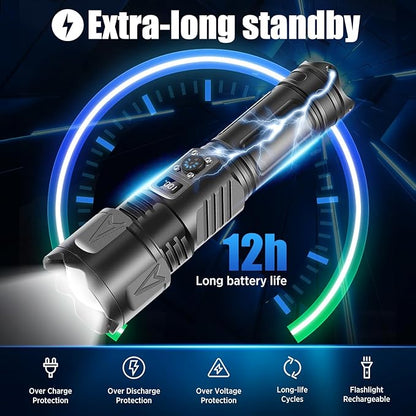 Rechargeable LED Flashlights, High Lumens Flash Lights, Tactical Zoomable Flashlight with Battery Included & 5 Modes, Super Bright Waterproof Flashlight for Emergencies, Camping, Hiking