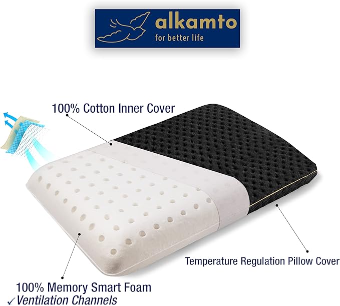 Travel & Camping Comfortable Memory Foam Pillow with Extra Cotton Cover – Easy to Carry Portable Bag