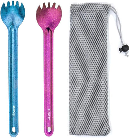 Titanium Spork Long Handle, 8.7" Camping Spork, Backpacking Spoon, Ultra Lightweight Camping Utensil for Backpacking Camping, Hiking, Travel