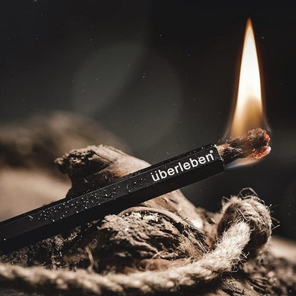 überleben Tindår Tinder Wick & Bellow Fire Starter Kit - Waterproof, 60 Min Burn Time - Paraffin Wax Rope Hemp Wick and Bellow Bushcraft Survival Kit - Black Aluminum Sleeve & Slider Box