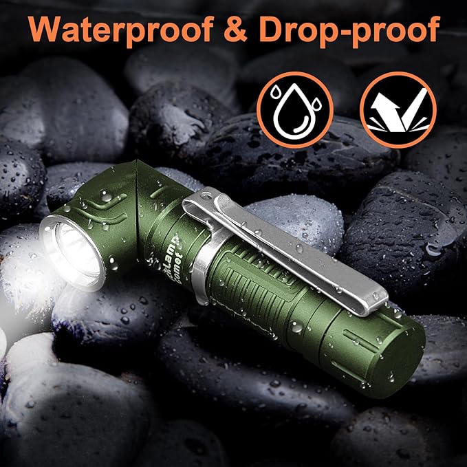 90 Degree EDC Flashlight, 1200 High Lumens Magnetic Flashlight with Clip, 6 Modes Rechargeable Led Headlamp, Pocket Tactical Flashlight for Working, Camping（Battery Included）