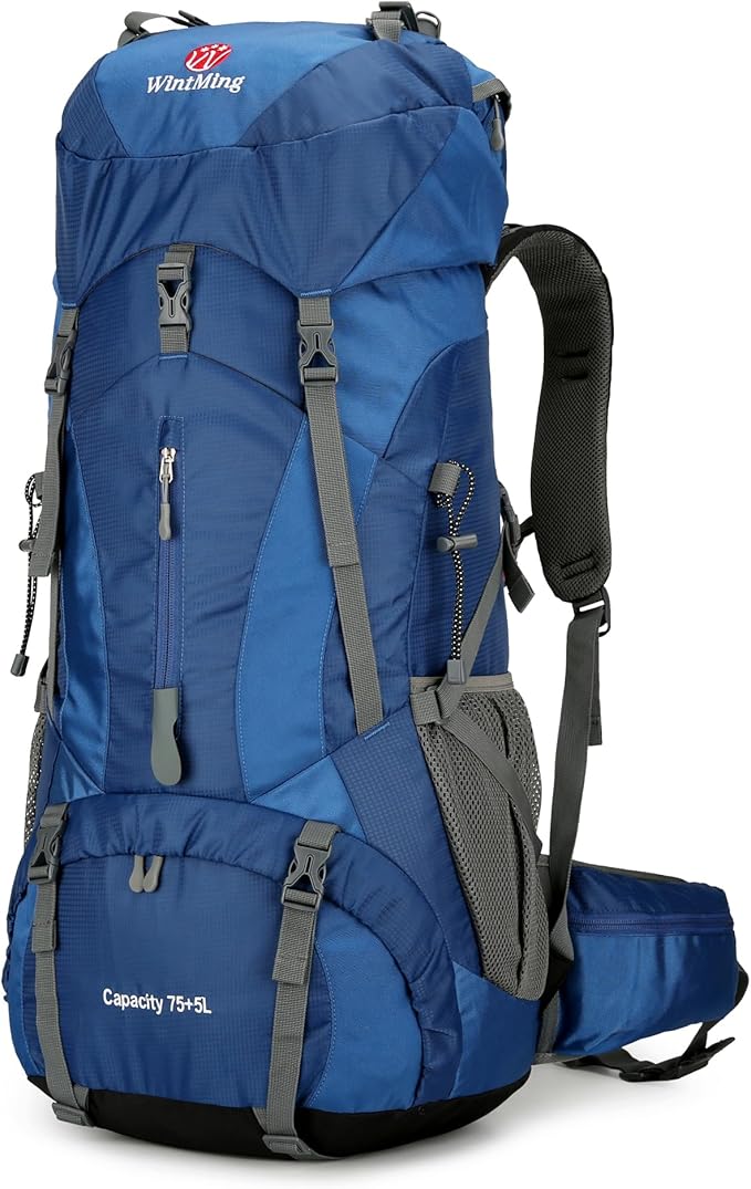 King'sGuard Hiking Backpack for Men and Women 70L+5L Waterproof Lightweight Camping Daypack with Rain Cover for Outdoor Travel Mountaineering - Frameless (Navy)