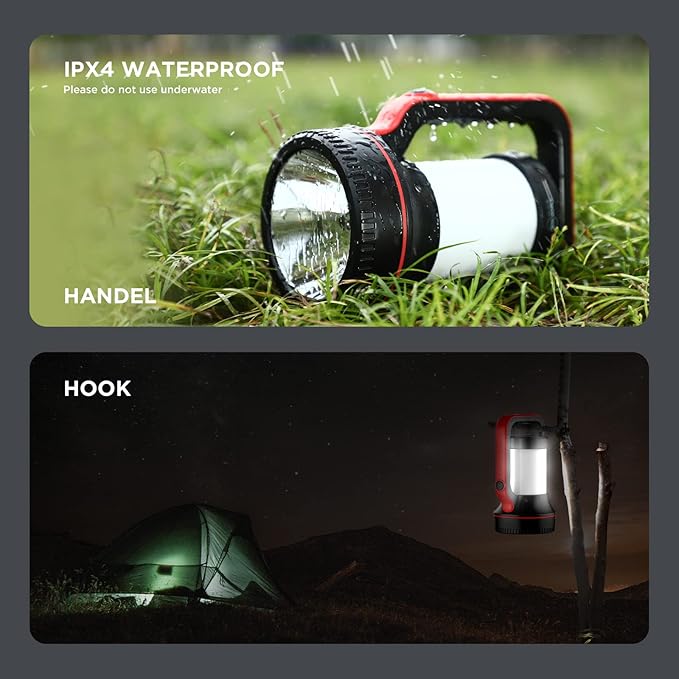 Rechargeable Spotlight Super Bright 12000 Lumen LED Flashlight Handheld Spotlight 10000mAh Long Lasting Large Flashlight Searchlight for Camping Outdoor Hunting Emergency as Gift