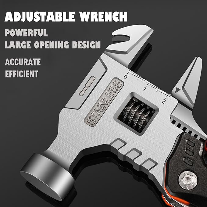 18-in-1 Adjustable Wrench Multitool Hammer, with 7-in-1 Camping Utensils Flatware Set, All-in-One Survival Camping Multi Tool, Hiking, and Everyday Use(Black)