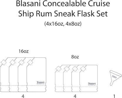 Concealable Cruise Ship Rum Sneak Flask Kit Set (4x16oz, 4x8oz)