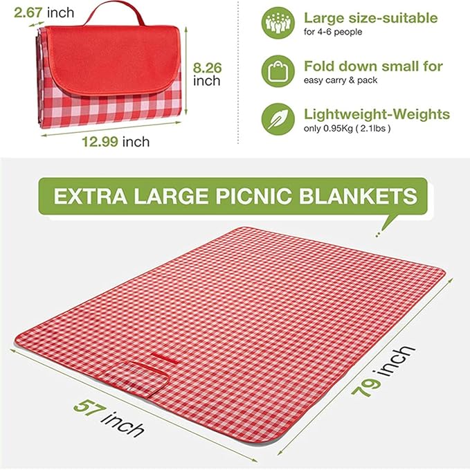 K Y KANGYUN Outdoor Picnic Blanket, Extra Large Beach Blanket, Foldable Lightweight Waterproof Sand Mat, Picnic Blanket 80" x 60" for Beach Camping Hiking Park Patio (Red, 80x60 inch)