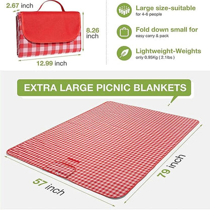 K Y KANGYUN Outdoor Picnic Blanket, Extra Large Beach Blanket, Foldable Lightweight Waterproof Sand Mat, Picnic Blanket 80" x 60" for Beach Camping Hiking Park Patio (Red, 80x60 inch)