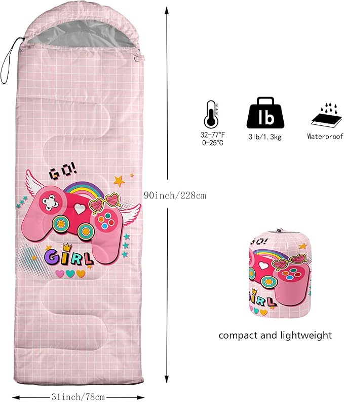 Kids Sleeping Bag for Boys Girls,Rocket Astronaut Moon Print-Lightweight Warm Portable Outdoor Indoor-Waterproof Cold Weather Resistant Sleeping Bag for Camping Hiking