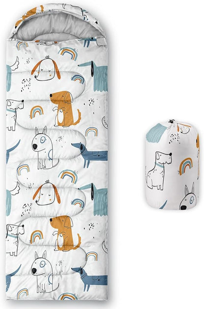 Kids Sleeping Bag for Boys Girls,Cute Puppy Print-Lightweight Warm Portable Outdoor Indoor-Waterproof Cold Weather Resistant Sleeping Bag for Camping Hiking